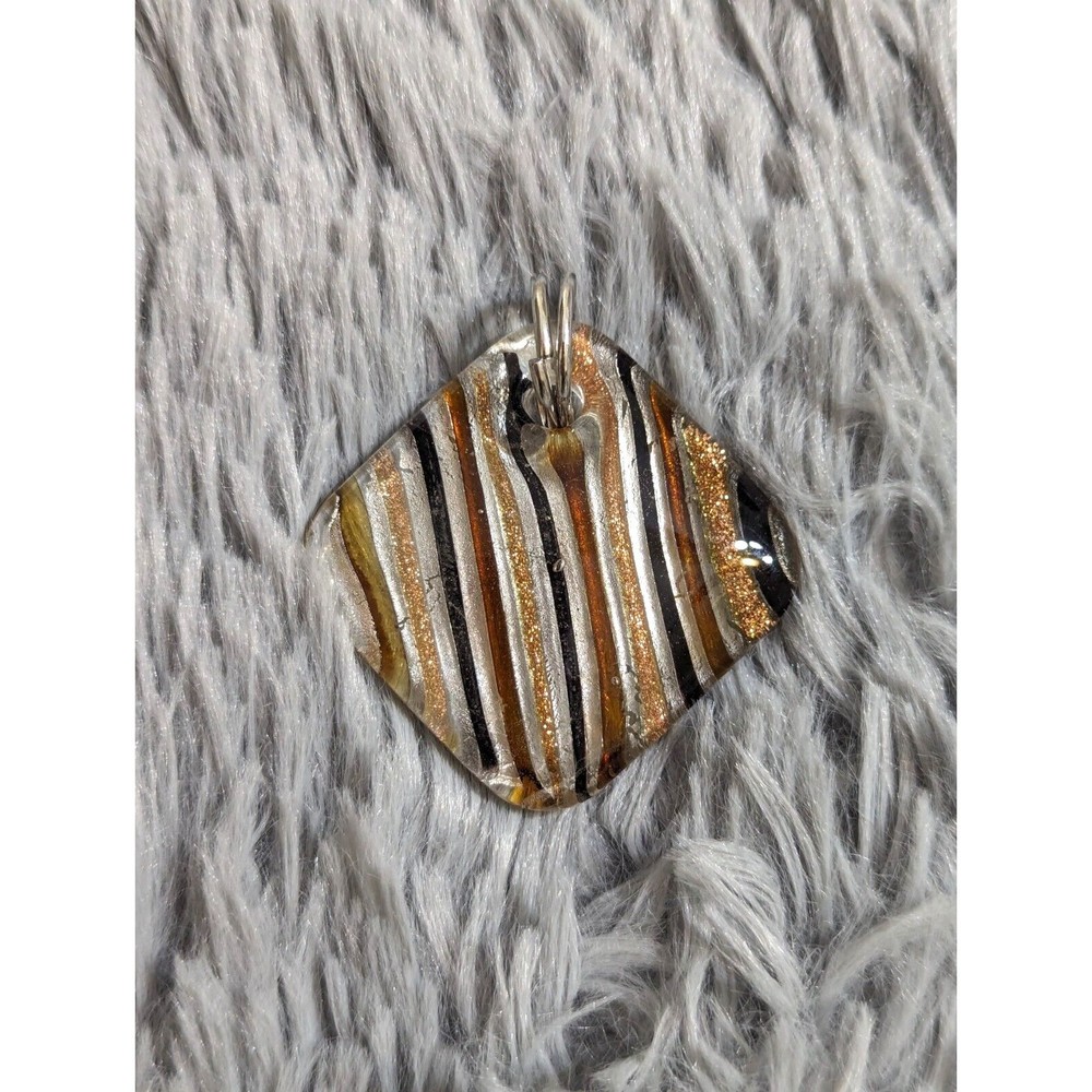 Art Glass Square Shaped Pendant Choker Brown Gold Jewelry Artisan Murano Style